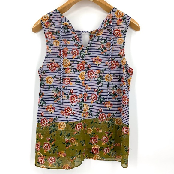 Cabi Penelope Top #5354, Floral and Striped Print Sleeveless Layered Top, Medium - Picture 15 of 17